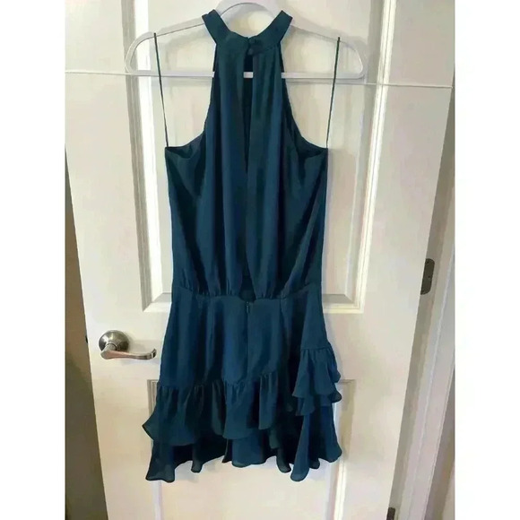 NWT Krisa Halter Asymmetrical Ruffle Mini Dress Teal Green Size Small - Picture 4 of 9